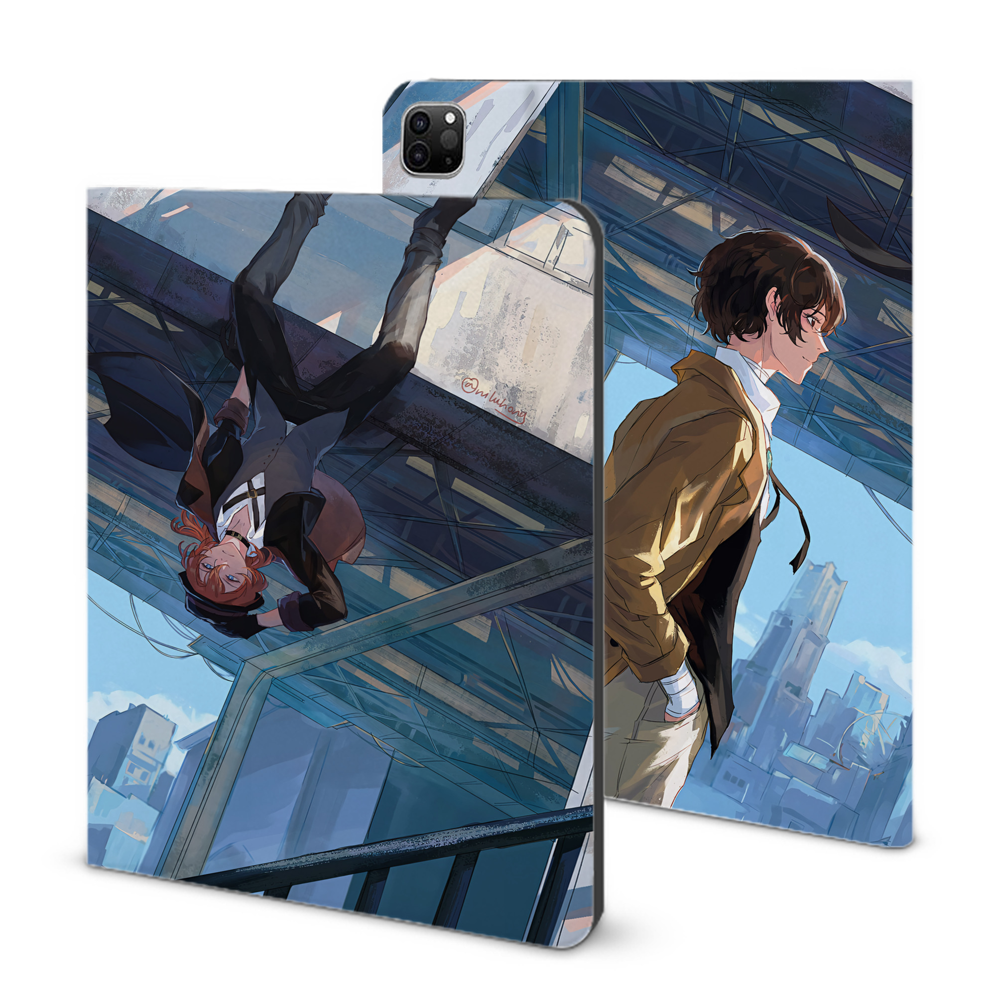 （画像用） 文豪ストレイドッグス Bungo Stray Dogs IPad ケース ブック型 PUレザー TPU 耐衝撃 軽量 薄型 ペン収納なし 全面保護 IPad 各モデル対応